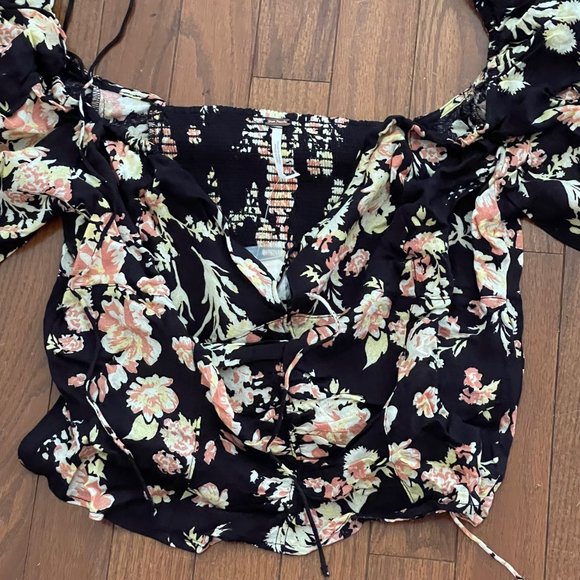 New Free People Hilary Printed Top Black Combo Size Medium - Picture 14 of 15